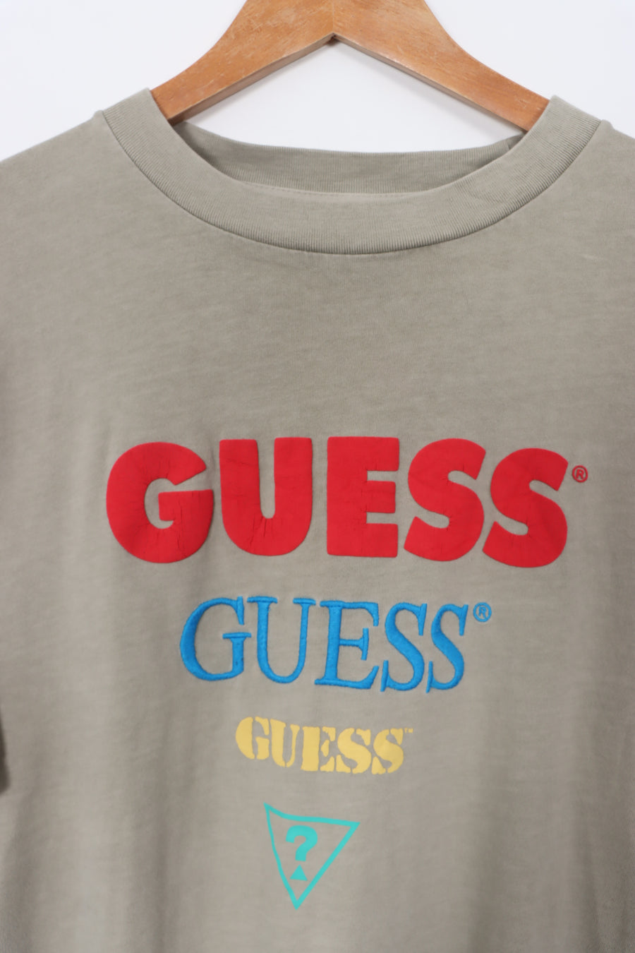 GUESS Triple Spell Out Logo Khaki T-Shirt (XL)