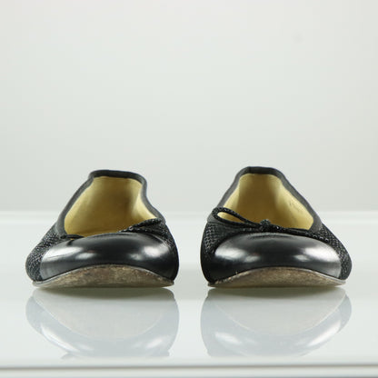 CHANEL Signature 'CC' Logo Black & Silver Italian Made Ballet Flats (38.5)