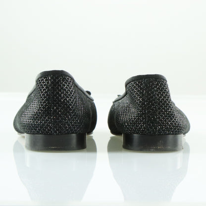 CHANEL Signature 'CC' Logo Black & Silver Italian Made Ballet Flats (38.5)