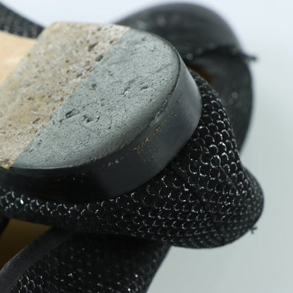 CHANEL Signature 'CC' Logo Black & Silver Italian Made Ballet Flats (38.5)