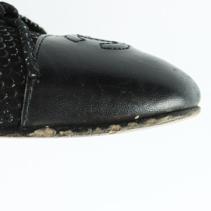 CHANEL Signature 'CC' Logo Black & Silver Italian Made Ballet Flats (38.5)