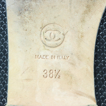 CHANEL Signature 'CC' Logo Black & Silver Italian Made Ballet Flats (38.5)