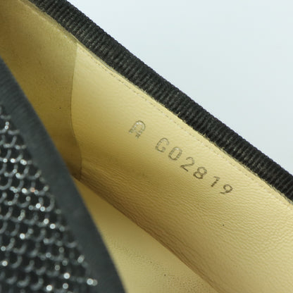 CHANEL Signature 'CC' Logo Black & Silver Italian Made Ballet Flats (38.5)