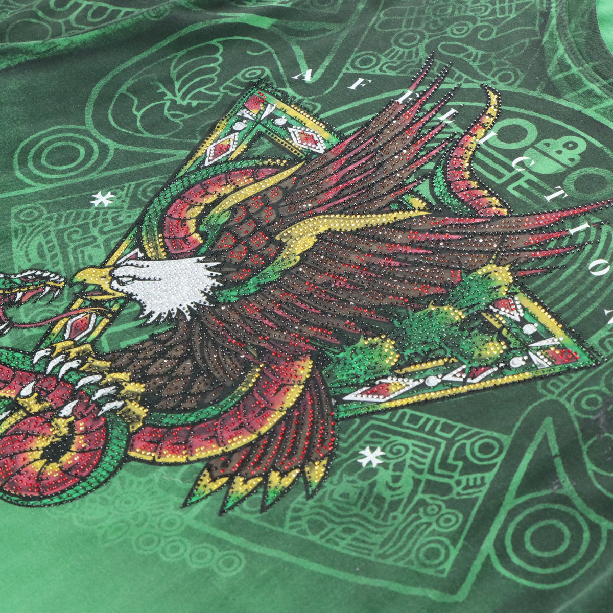 Vintage AFFLICTION Y2K Embellished Eagle Front Back Green T-Shirt (XXL)