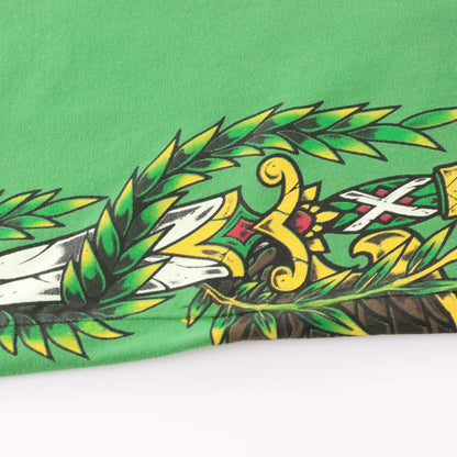 Vintage AFFLICTION Y2K Embellished Eagle Front Back Green T-Shirt (XXL)