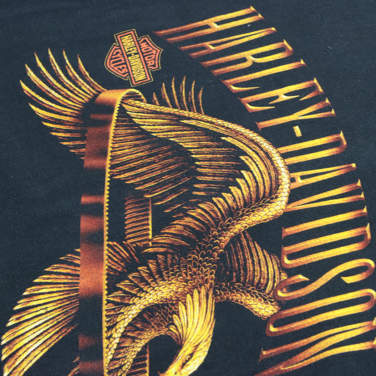 Vintage HARLEY DAVIDSON Y2K Eagle Ring Black & Yellow T-Shirt (2XL)
