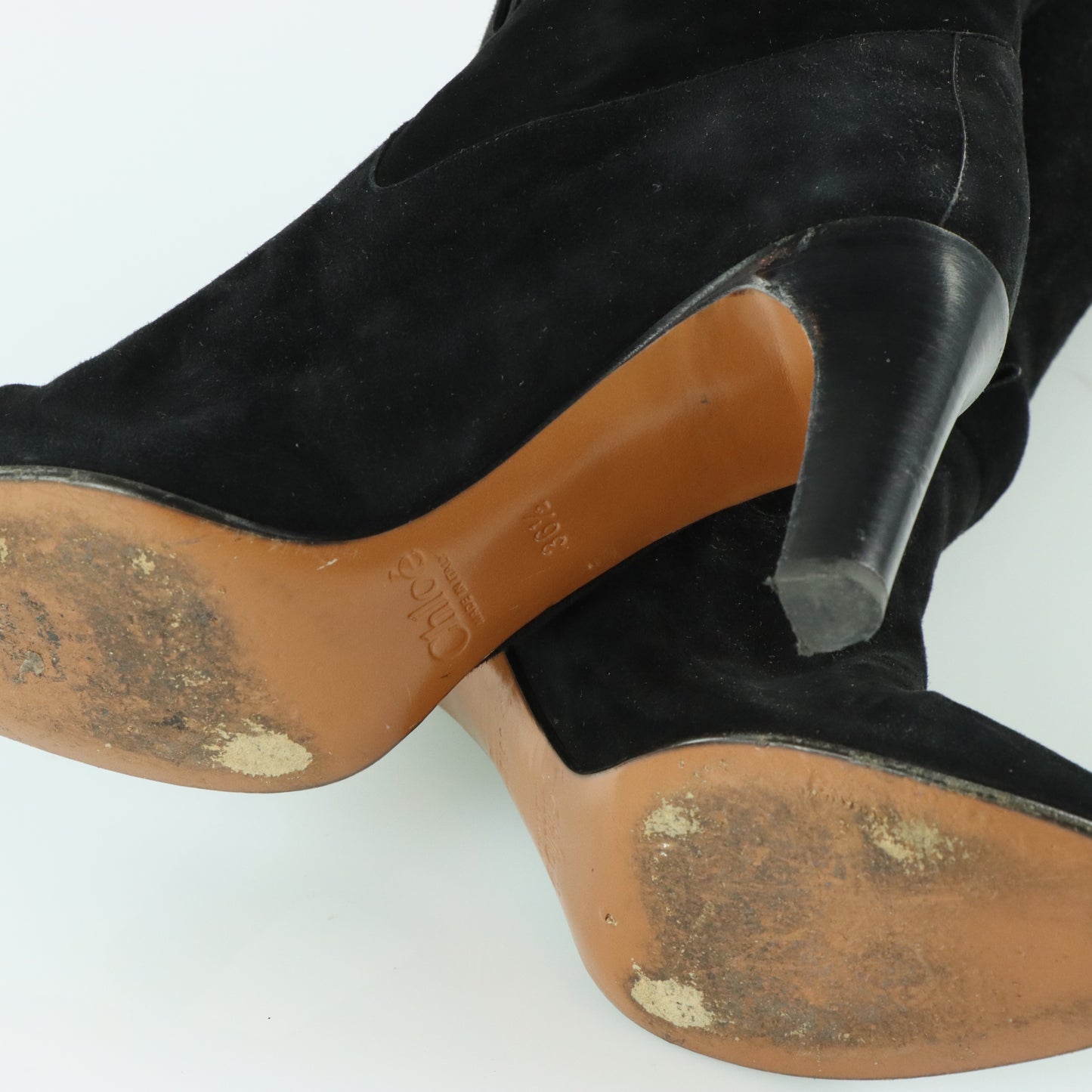 CHLOE Suede Black Heeled Italy Made Calf Boots (36.5)