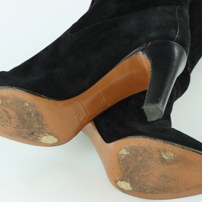 CHLOE Suede Black Heeled Italy Made Calf Boots (36.5)