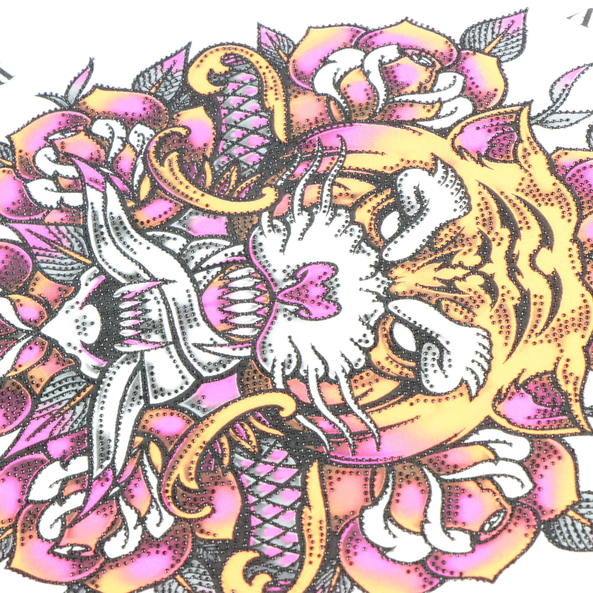 Vintage AFFLICTION Y2K Fluro Embellished Tiger Wing White T-Shirt (XL)