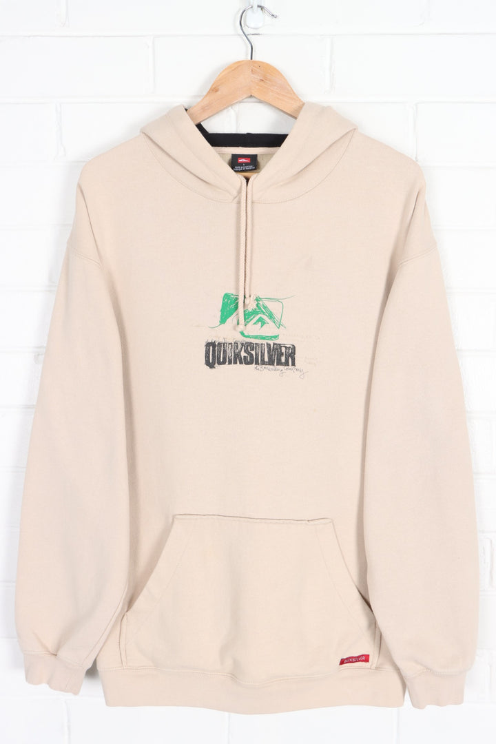 QUIKSILVER Stamped Centre Logo Front Back Beige Hoodie (L)