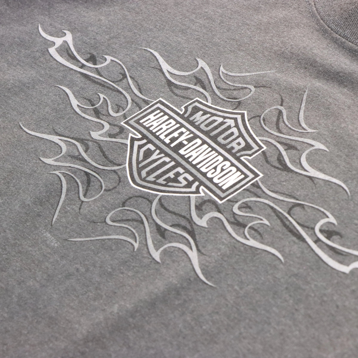 Vintage HARLEY DAVIDSON Y2K Grey Flame Logo Kentucky USA Made Motorcycle T-Shirt (L-XL)