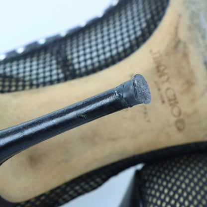 JIMMY CHOO Black Fishnet Mesh Silver Studded Italian Made Stiletto Heels (37) - Vintage Sole Melbourne
