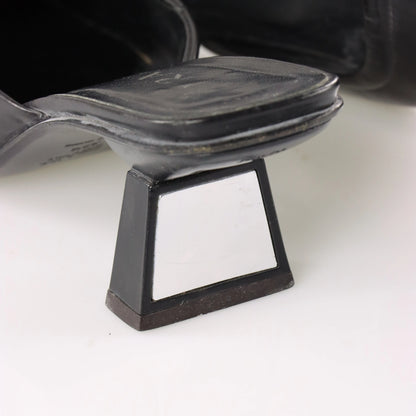 PRADA Mirror Heel Square Toe Black Leather Mule Heels (39.5) - Vintage Sole Melbourne