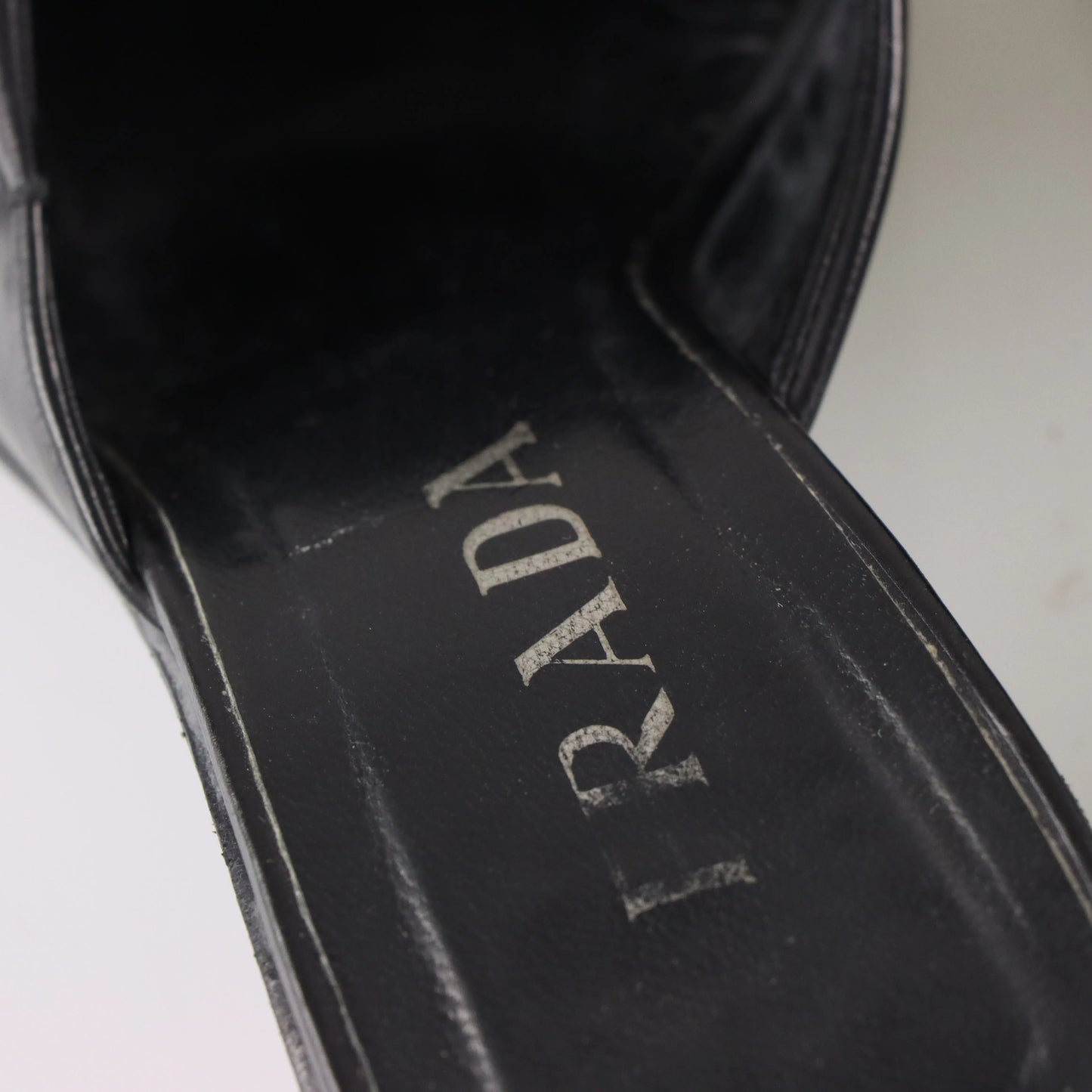 PRADA Mirror Heel Square Toe Black Leather Mule Heels (39.5) - Vintage Sole Melbourne