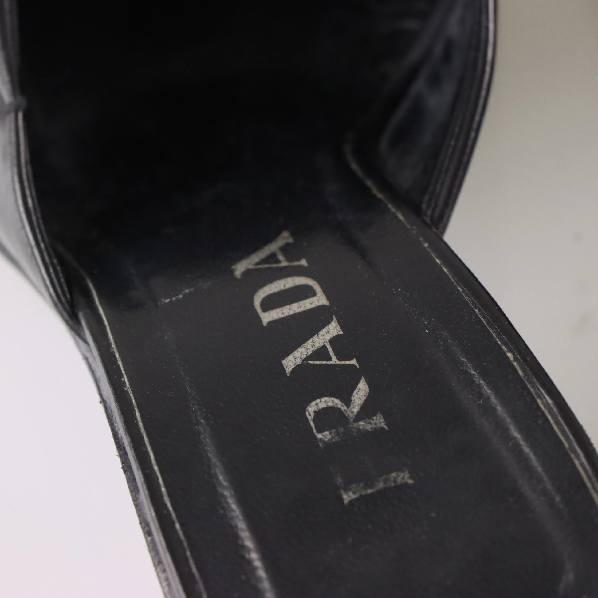 PRADA Mirror Heel Square Toe Black Leather Mule Heels (39.5) - Vintage Sole Melbourne