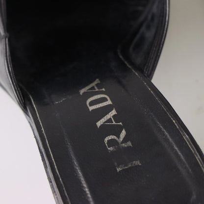 PRADA Mirror Heel Square Toe Black Leather Mule Heels (39.5) - Vintage Sole Melbourne