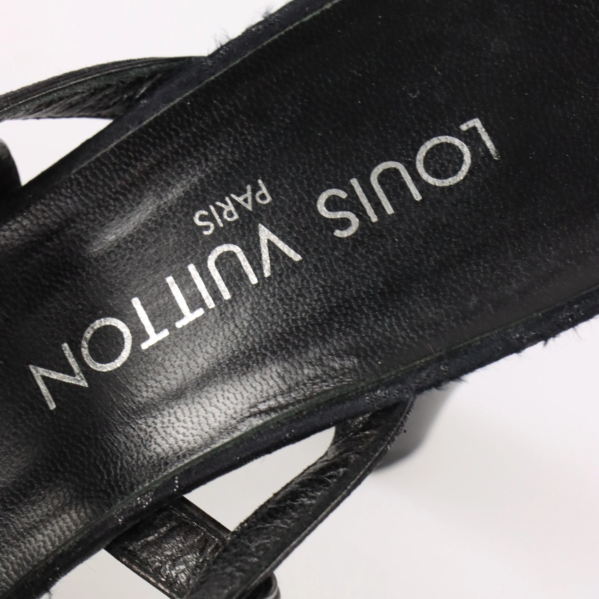 LOUIS VUITTON Braided Monogram Italy Made Black Heels (38.5) - Vintage Sole Melbourne