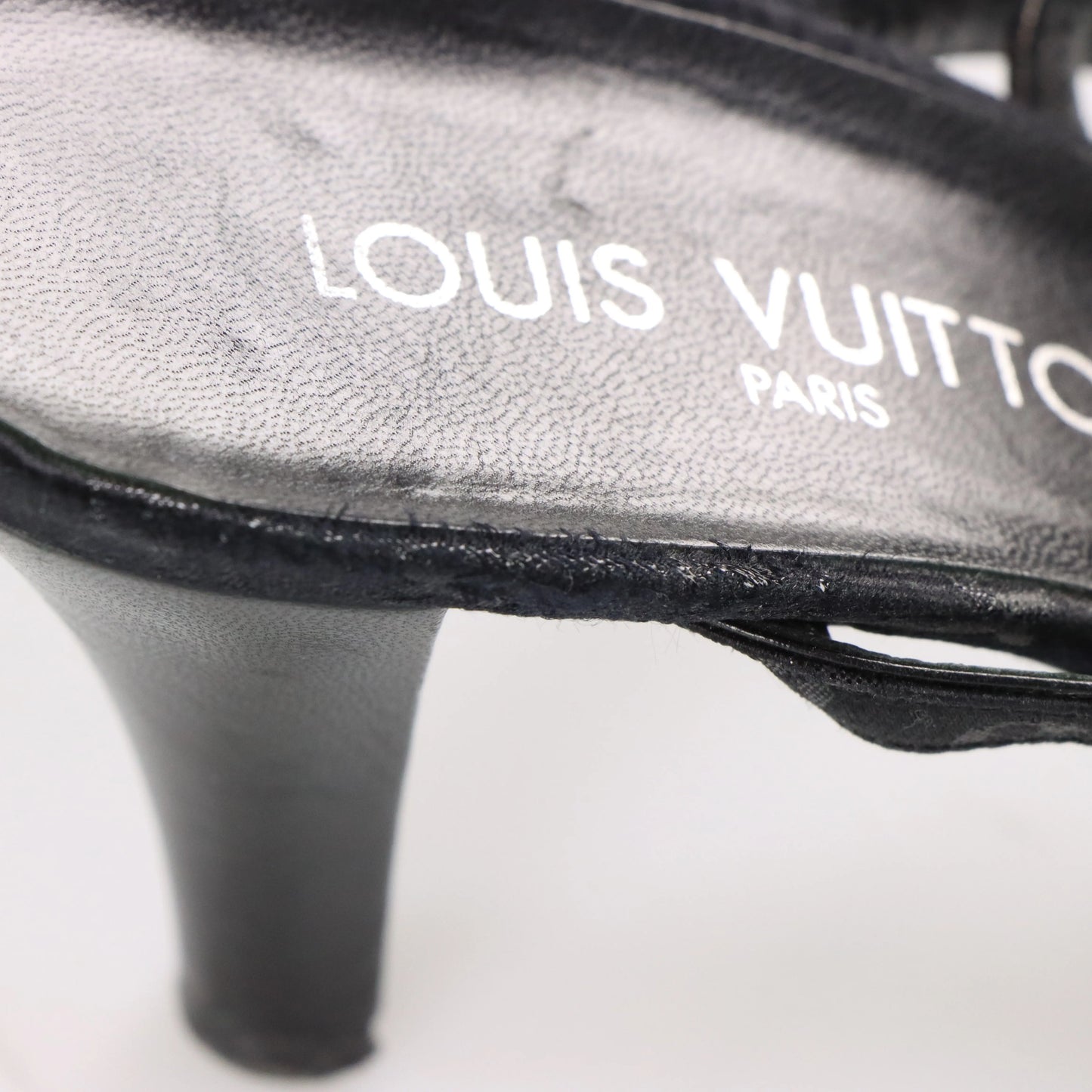 LOUIS VUITTON Braided Monogram Italy Made Black Heels (38.5) - Vintage Sole Melbourne
