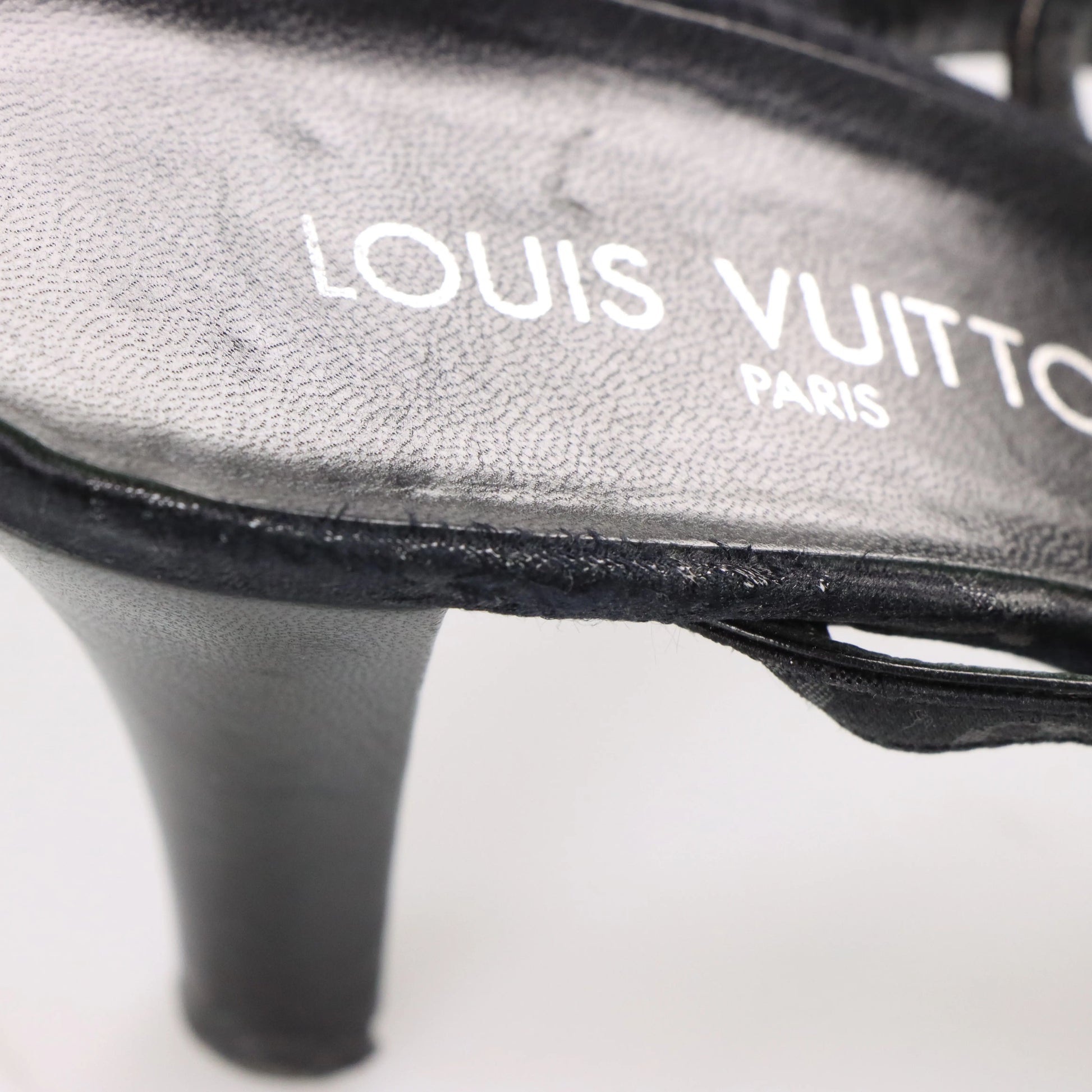 LOUIS VUITTON Braided Monogram Italy Made Black Heels (38.5) - Vintage Sole Melbourne