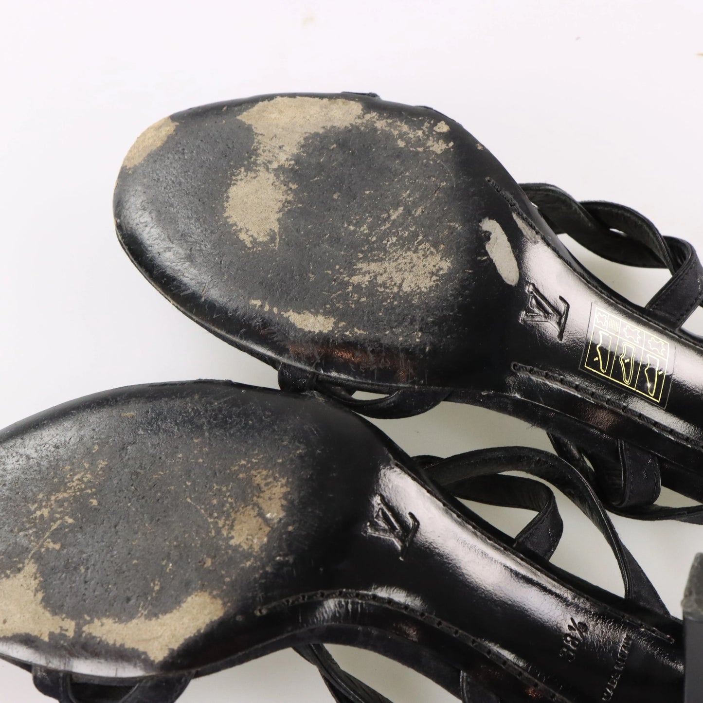 LOUIS VUITTON Braided Monogram Italy Made Black Heels (38.5) - Vintage Sole Melbourne