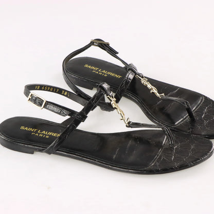 SAINT LAURENT YSL 'Cassandra' Croc Thong Logo Sandals (38.5) - Vintage Sole Melbourne