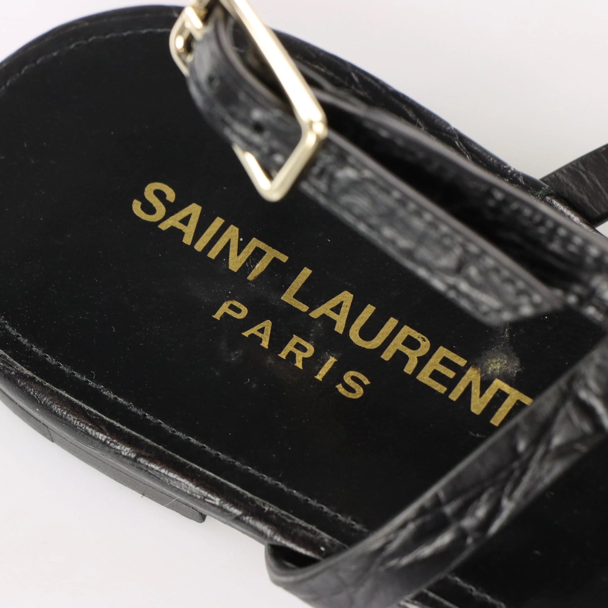 SAINT LAURENT YSL 'Cassandra' Croc Thong Logo Sandals (38.5) - Vintage Sole Melbourne