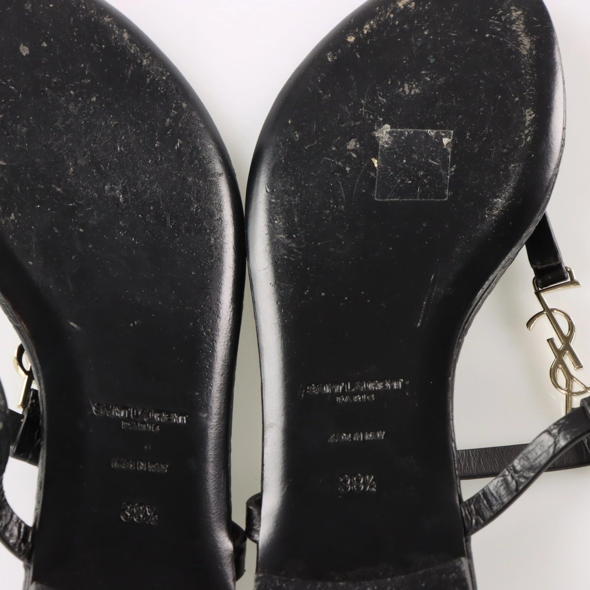SAINT LAURENT YSL 'Cassandra' Croc Thong Logo Sandals (38.5) - Vintage Sole Melbourne