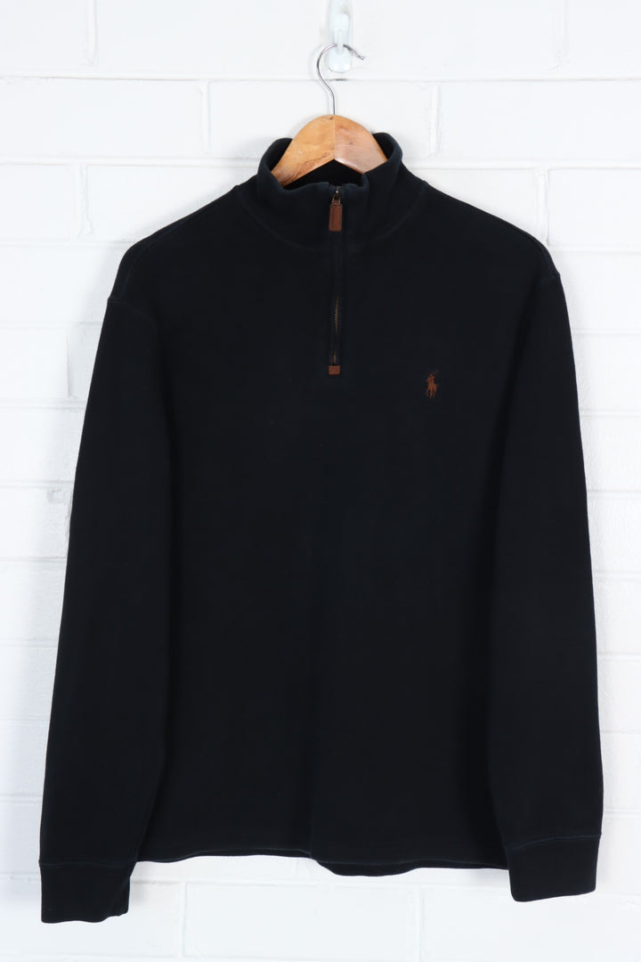 RALPH LAUREN POLO Black & Brown Embroidered 1/4 Zip Knit Sweater (M)