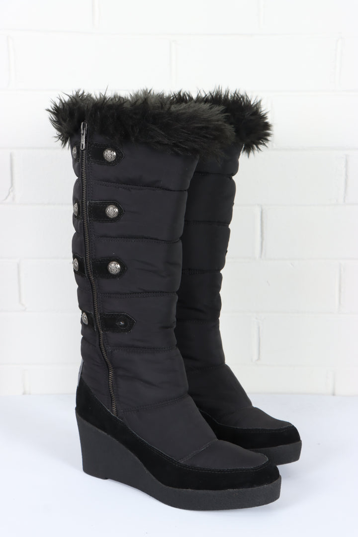 JUICY COUTURE Black Quilted 'Everest' Fur Trim Zip Up Boots (11)