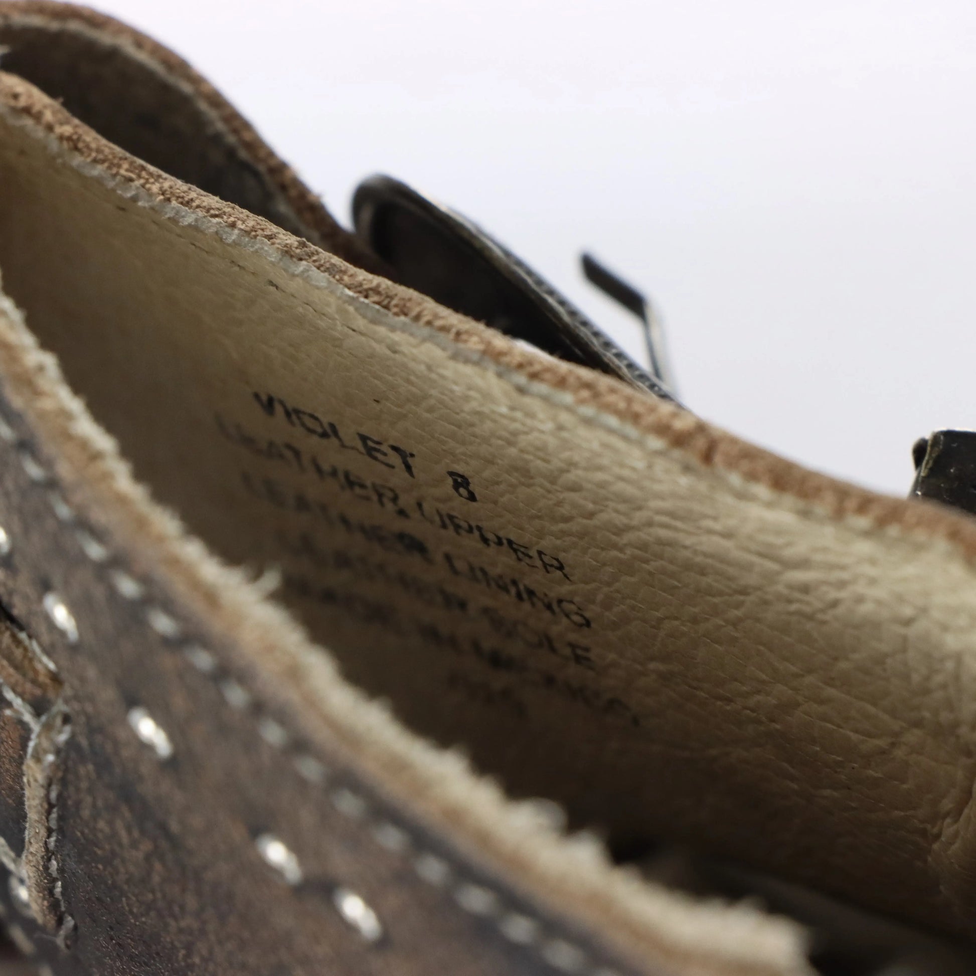 FREEBIRD 'Violet' Studded Buckle Brown Leather Sandals (8) - Vintage Sole Melbourne