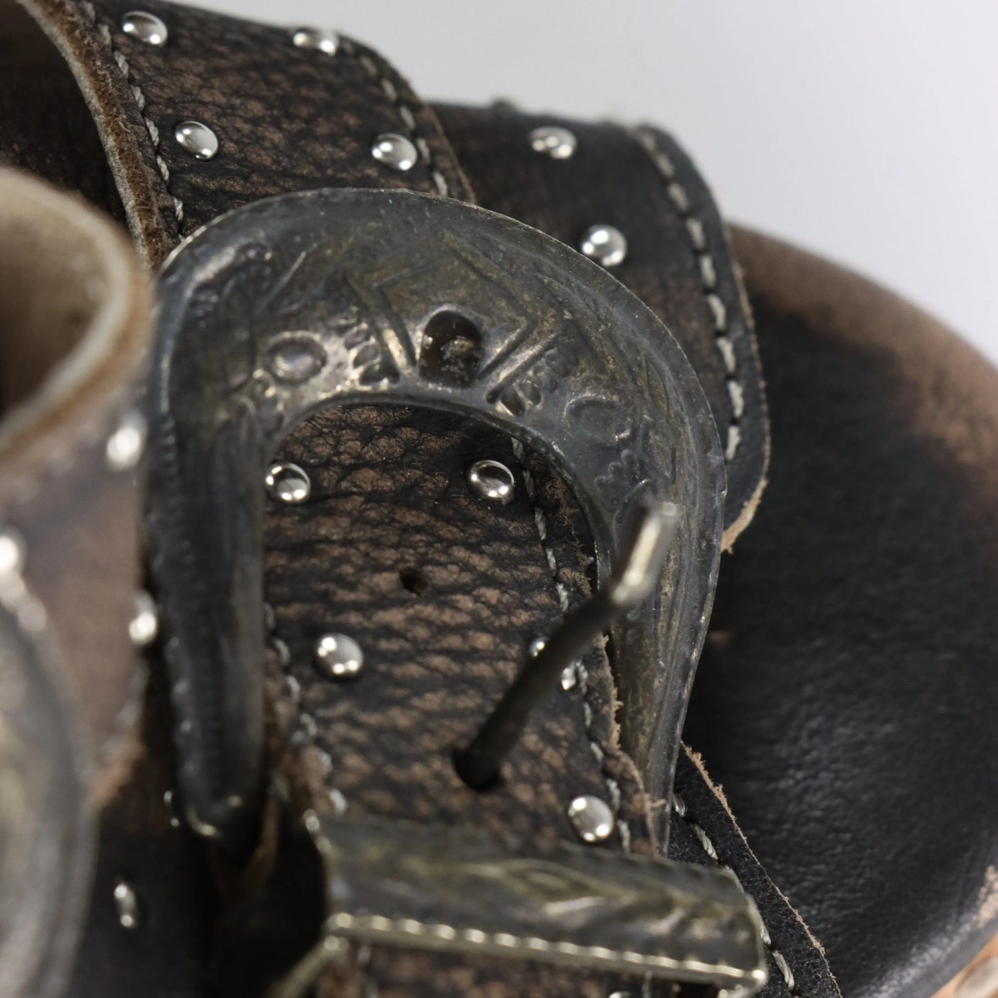 FREEBIRD 'Violet' Studded Buckle Brown Leather Sandals (8) - Vintage Sole Melbourne