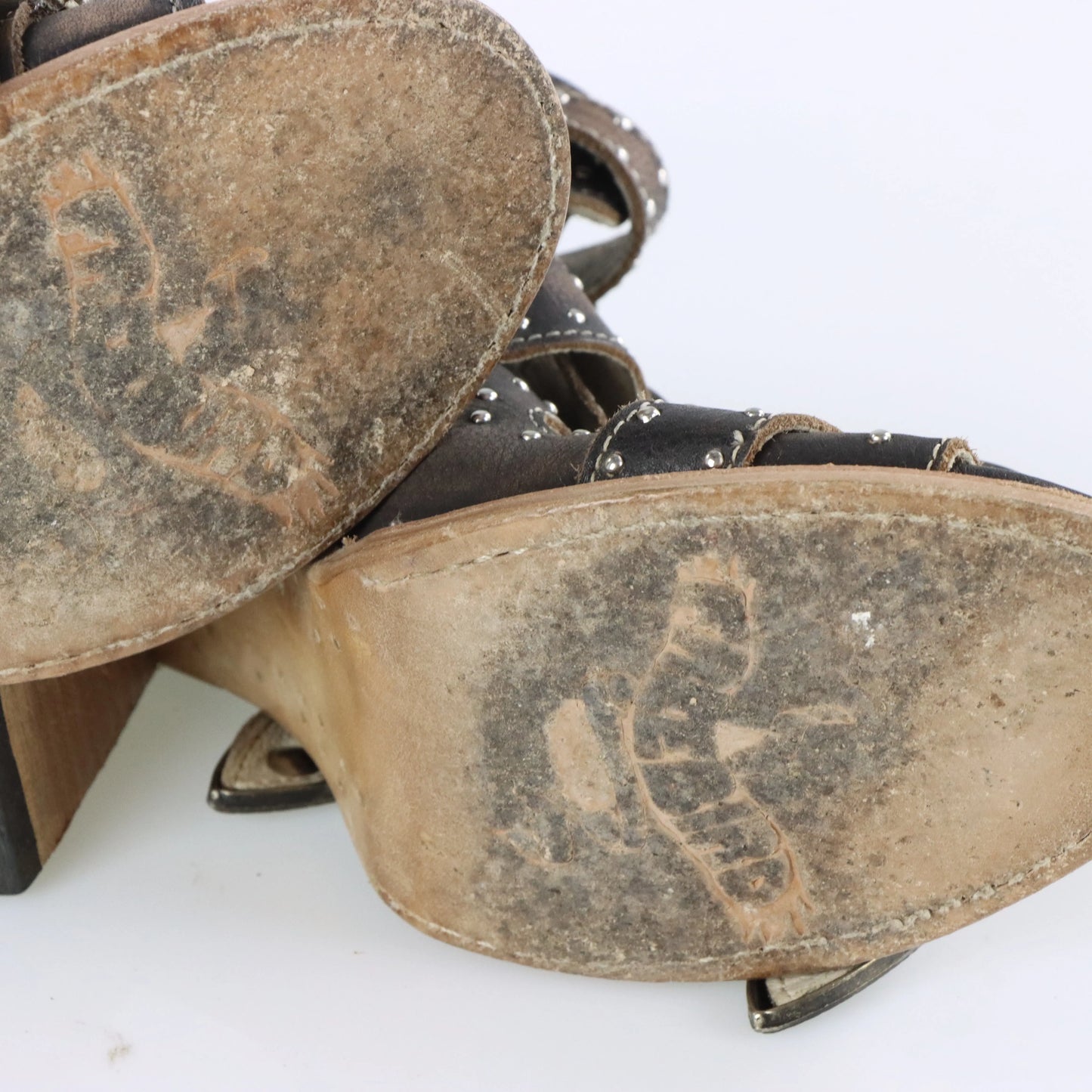 FREEBIRD 'Violet' Studded Buckle Brown Leather Sandals (8) - Vintage Sole Melbourne