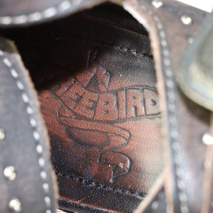 FREEBIRD 'Violet' Studded Buckle Brown Leather Sandals (8) - Vintage Sole Melbourne