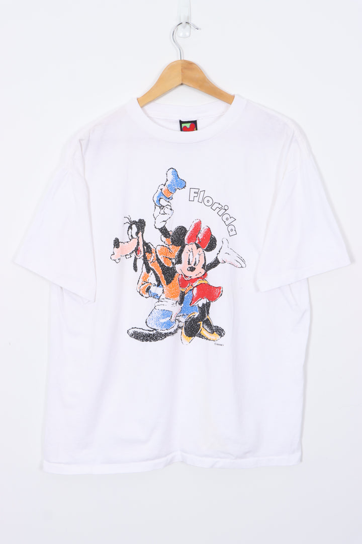 DISNEY Minnie and Goofy Florida White USA Made T-Shirt (L)