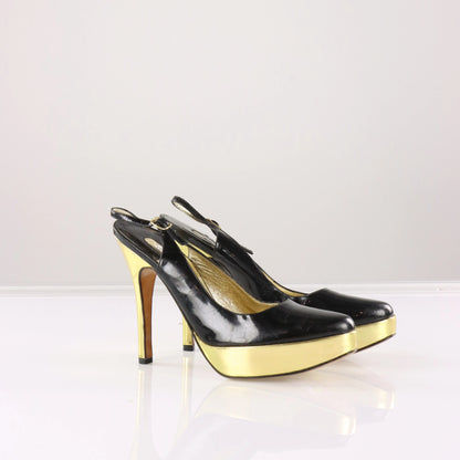 LUCIANO PADOVAN Platform Gold & Black Pump Heels (38.5) *Aubany Vintage Sole Melbourne