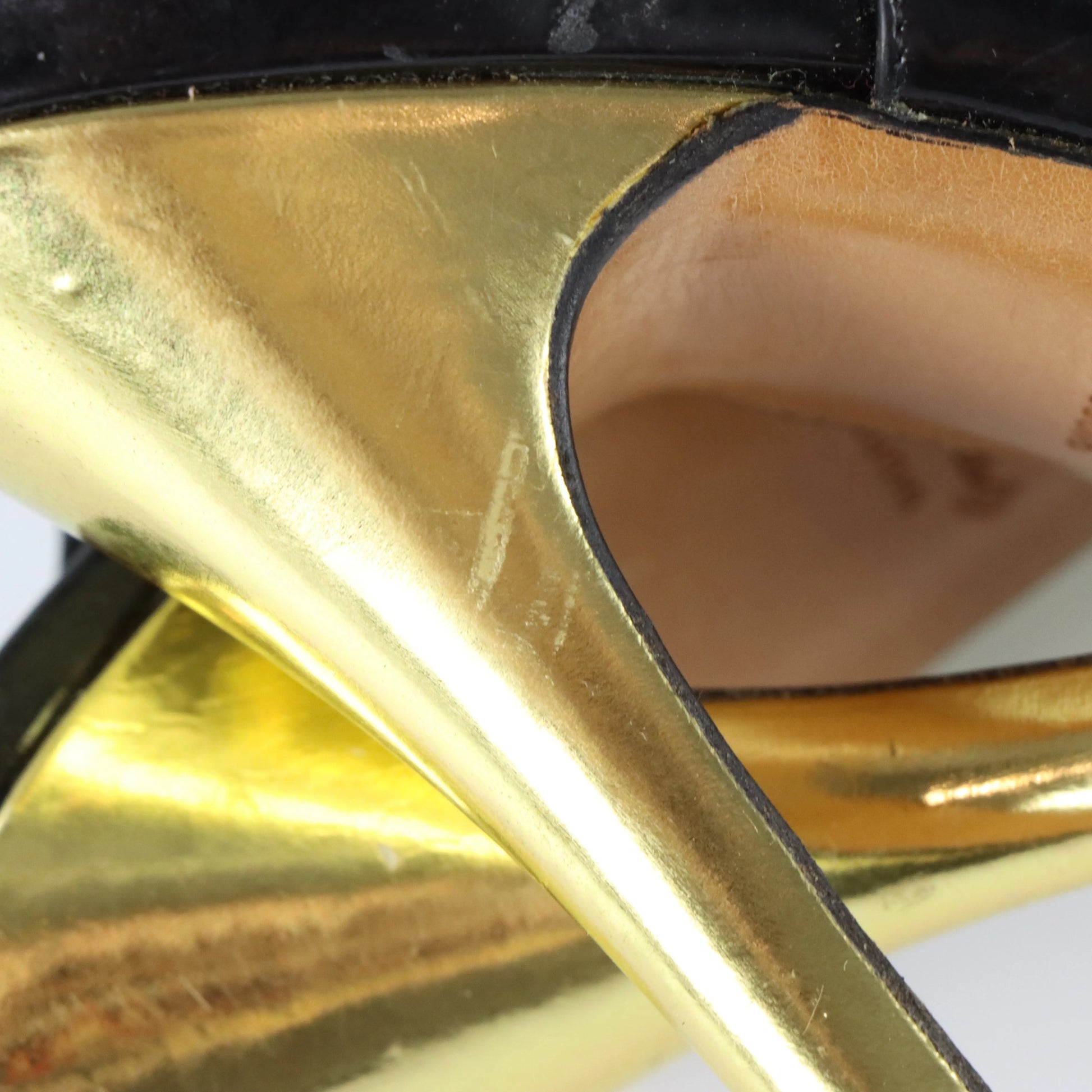 LUCIANO PADOVAN Platform Gold & Black Pump Heels (38.5) *Aubany Vintage Sole Melbourne