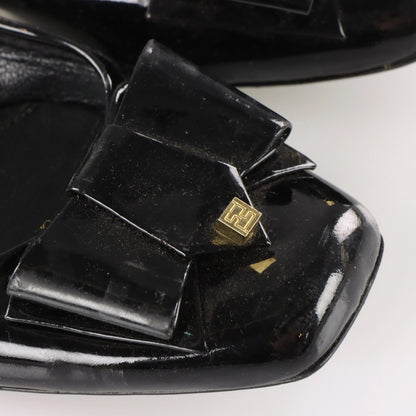 FENDI Patent Bow Italy Made Black & Gold Ballet Flats (36) *Aubany Vintage Sole Melbourne