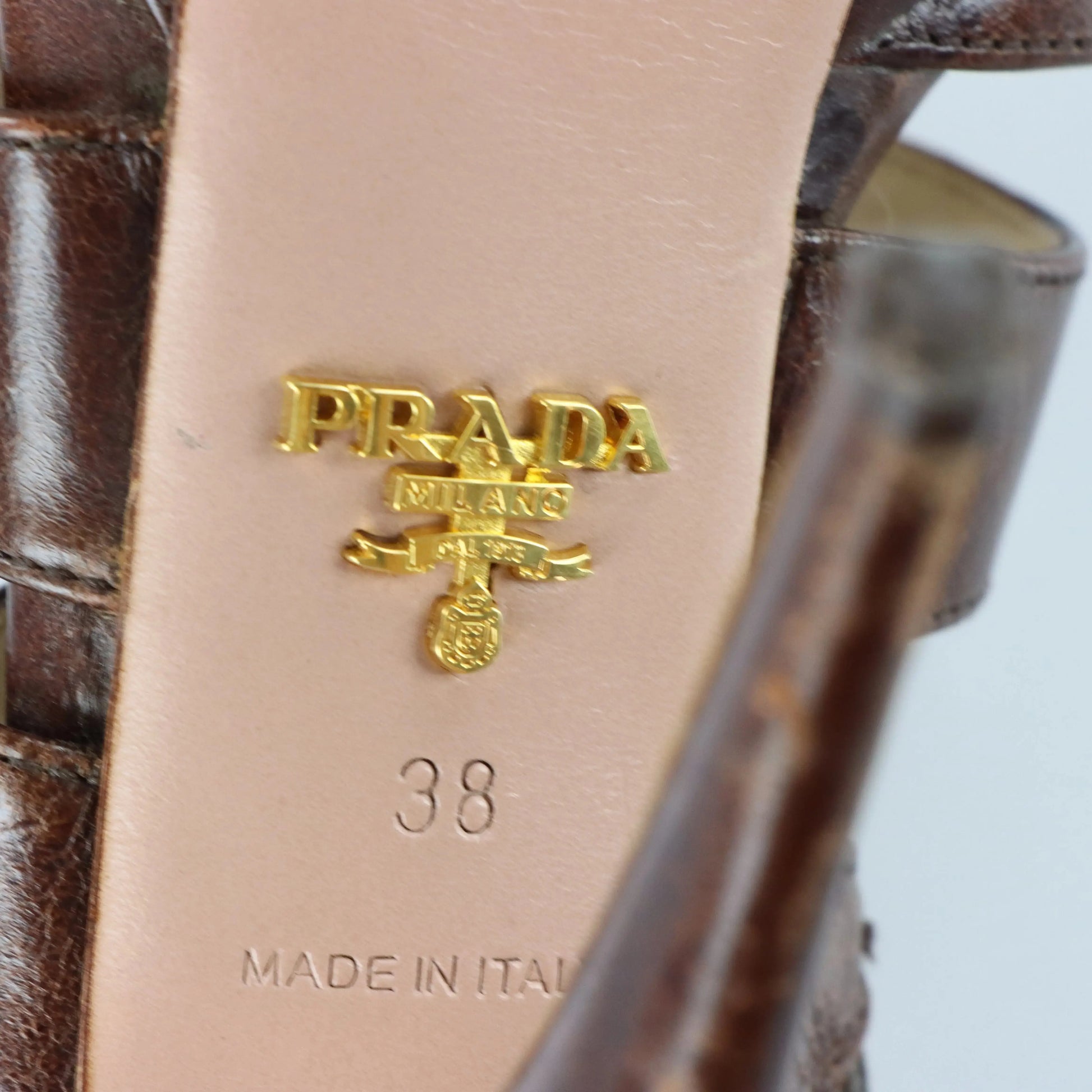 PRADA Caged Platform Brown Italy Made Pump Heels (38) *Aubany Vintage Sole Melbourne