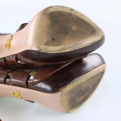 PRADA Caged Platform Brown Italy Made Pump Heels (38) *Aubany Vintage Sole Melbourne