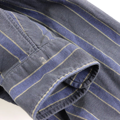 Vintage POLO RALPH LAUREN Blue Embroidered Pony Logo Button Down Striped Shirt Canada Made (L)