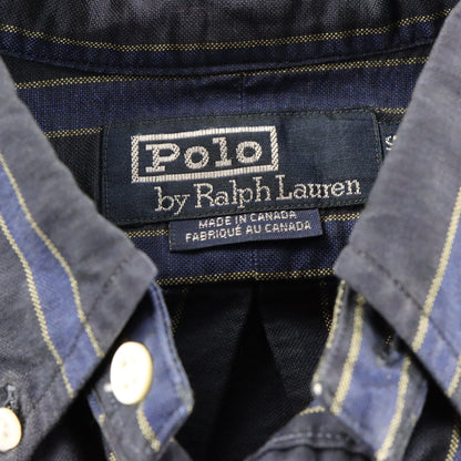 Vintage POLO RALPH LAUREN Blue Embroidered Pony Logo Button Down Striped Shirt Canada Made (L)