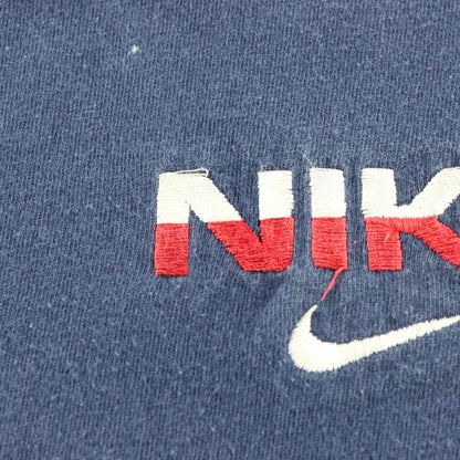Vintage NIKE Embroidered Two-Tone Spell Out Logo & Centre Swoosh Blue T-Shirt USA Made (XL-XXL)
