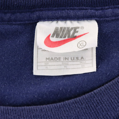 Vintage NIKE Embroidered Two-Tone Spell Out Logo & Centre Swoosh Blue T-Shirt USA Made (XL-XXL)