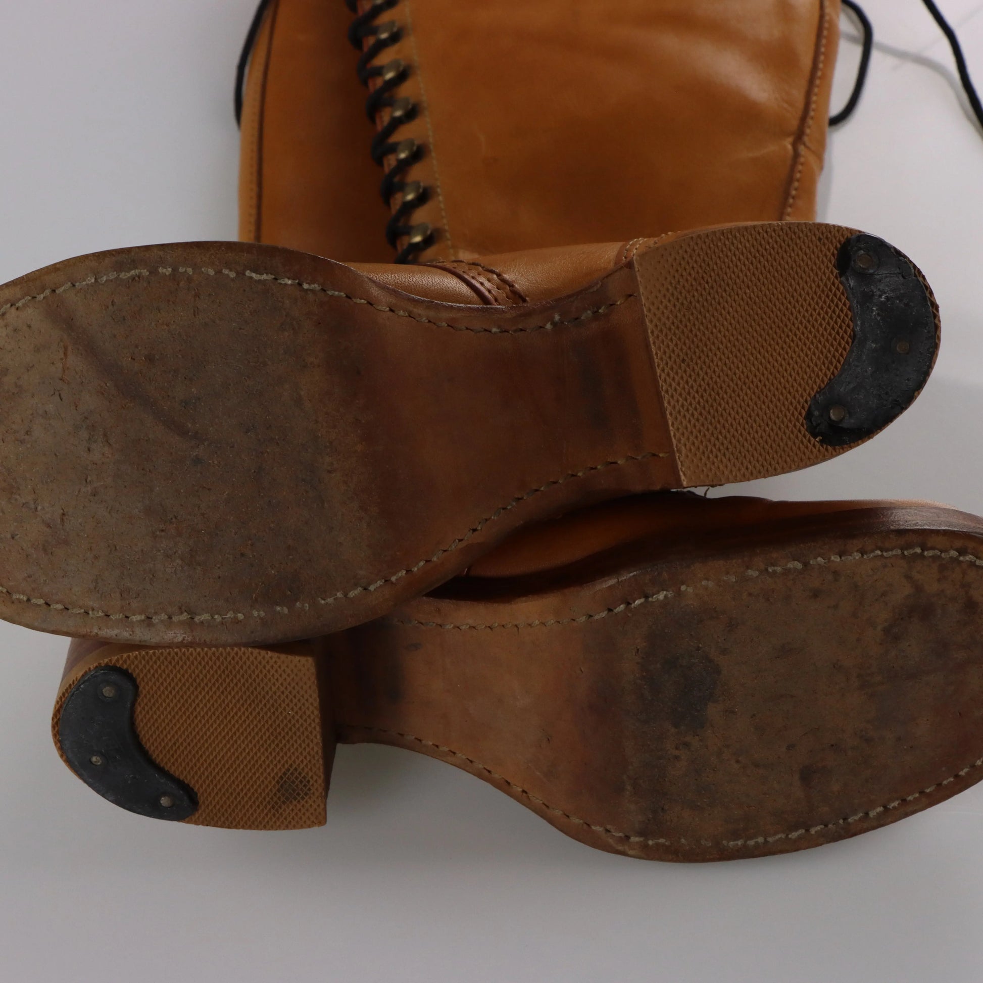 Vintage BORT CARLETON Lace-Up USA Made Tan Riding Boots (7.5) *Aubany - Vintage Sole Melbourne