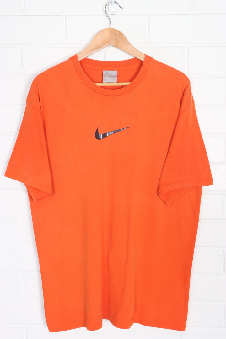 NIKE Textured Centre Swoosh Logo Orange T-Shirt (L)