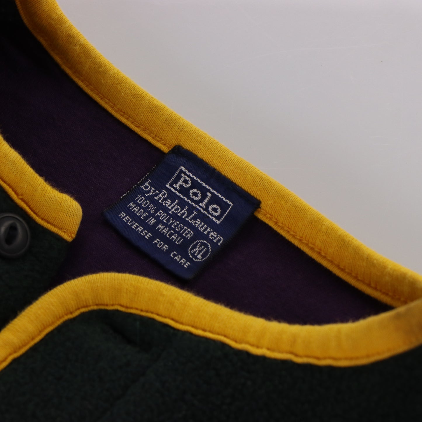 RALPH LAUREN POLO Green & Gold Henley Fleece Sweatshirt (S) - Vintage Sole Melbourne