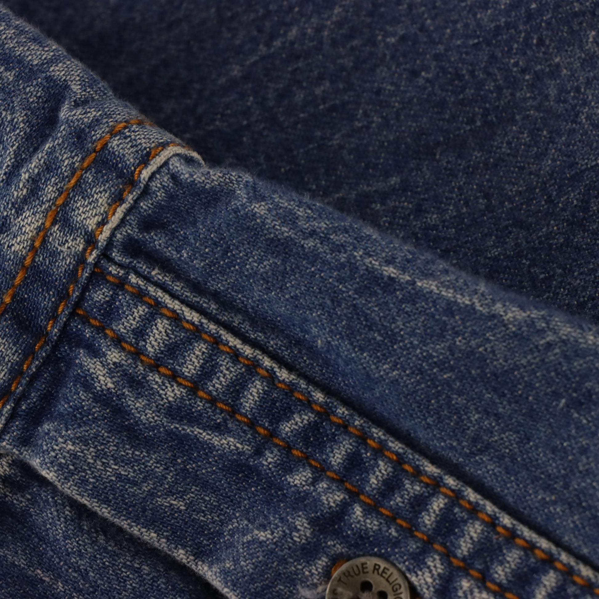 TRUE RELIGION Embroidered Denim Long Sleeve Button-Up Shirt (S-M) - Vintage Sole Melbourne