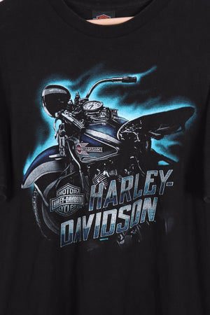 HARLEY DAVIDSON Racing Skull & Blue Smoke Front Back T-Shirt (L)