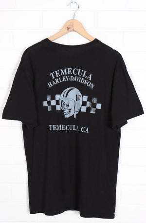 HARLEY DAVIDSON Racing Skull & Blue Smoke Front Back T-Shirt (L)