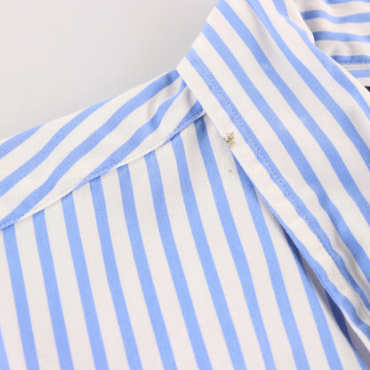 Vintage RALPH LAUREN 'Custom Fit' Pink Embroidered Pony Light Blue & White Stripe Shirt (M TALL)